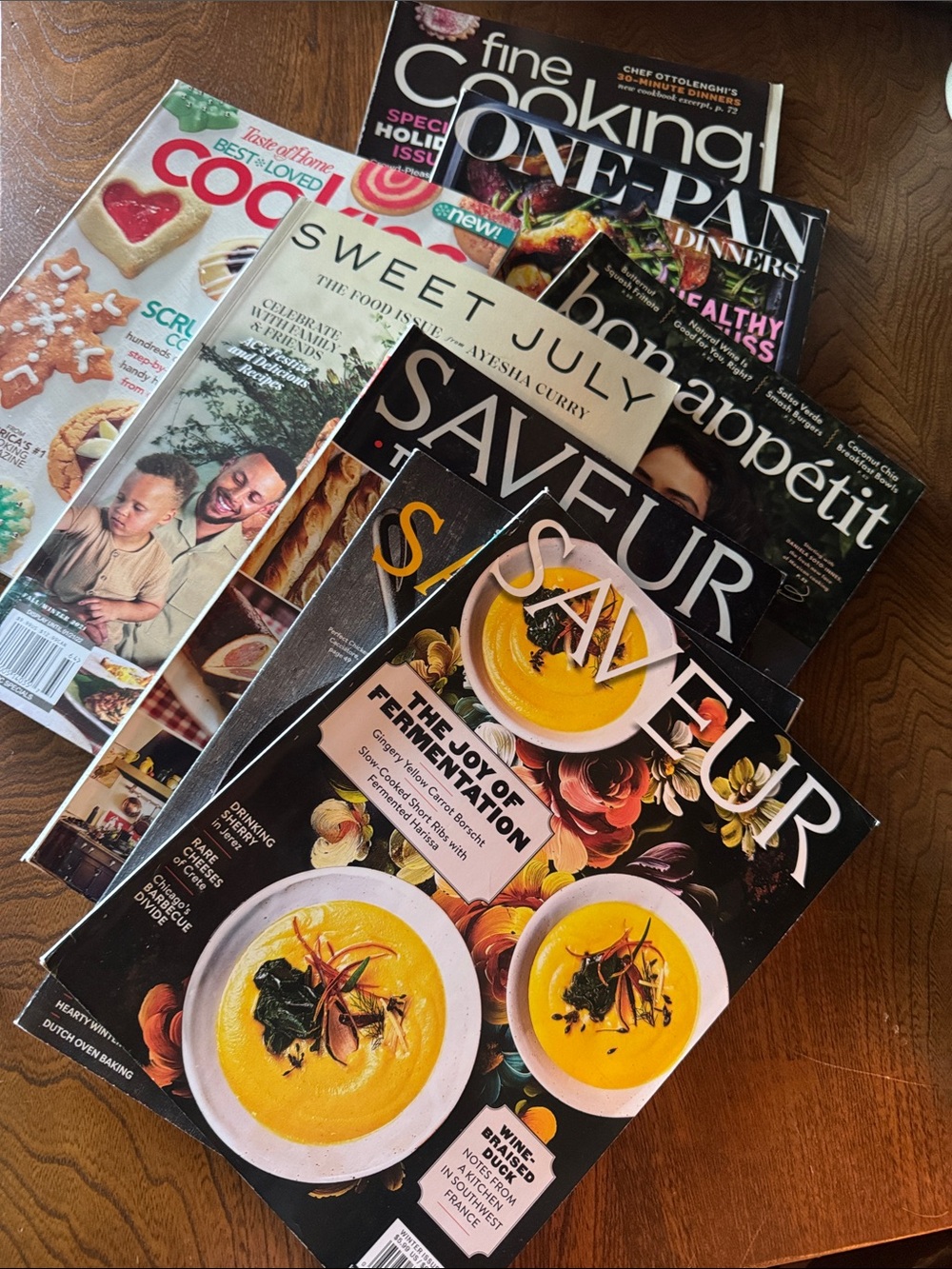 8 pc Stack of Food & Cooking Magazines Featuring Saveur, Sweet July, Bon Appetit